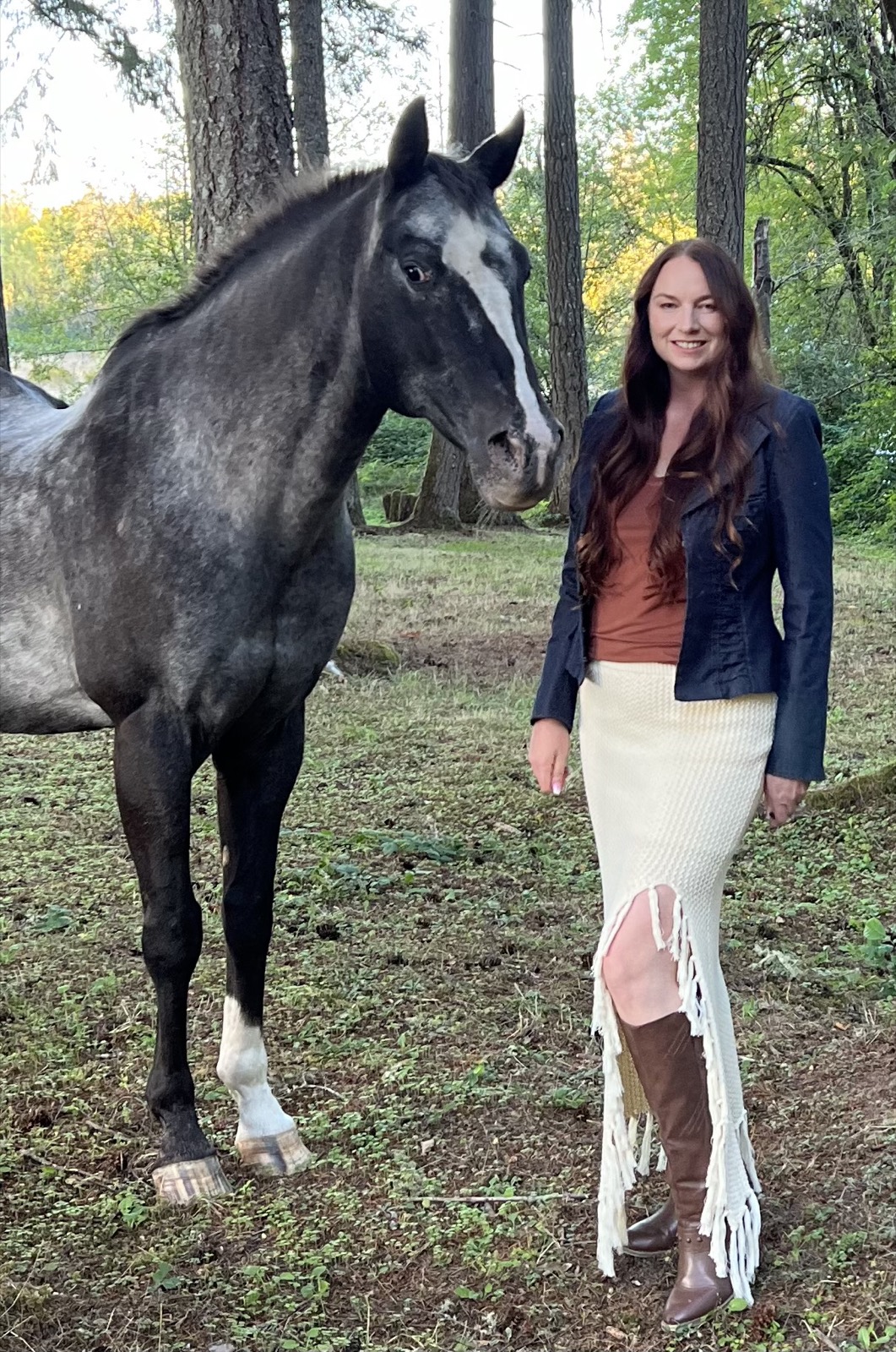 Larissa Mayfield with her horse in the Willamette Valley